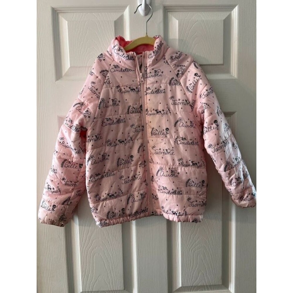 Authentic Disney Store Girls Pink Princess Signature Script Puffer Jacket 5/6